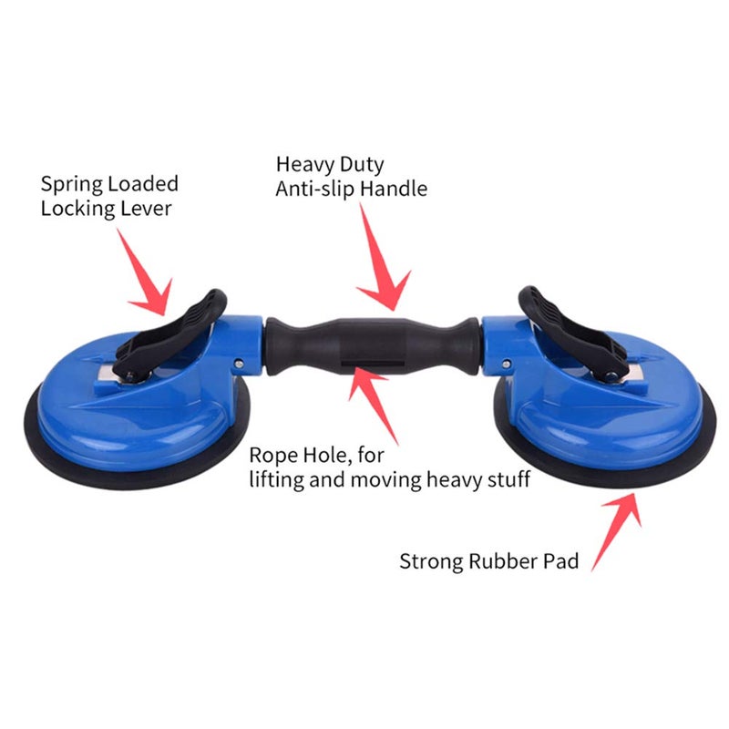 IMT Glass Suction Cup Dual Cups 2 Pack, Heavy Duty Vacuum Plate with Adjustable Handle Glass Holder to Lift Large Glass/Auto Glass Windshield Installation/Tiles Mirrors Moving, 260lb Suction Power - Image 2